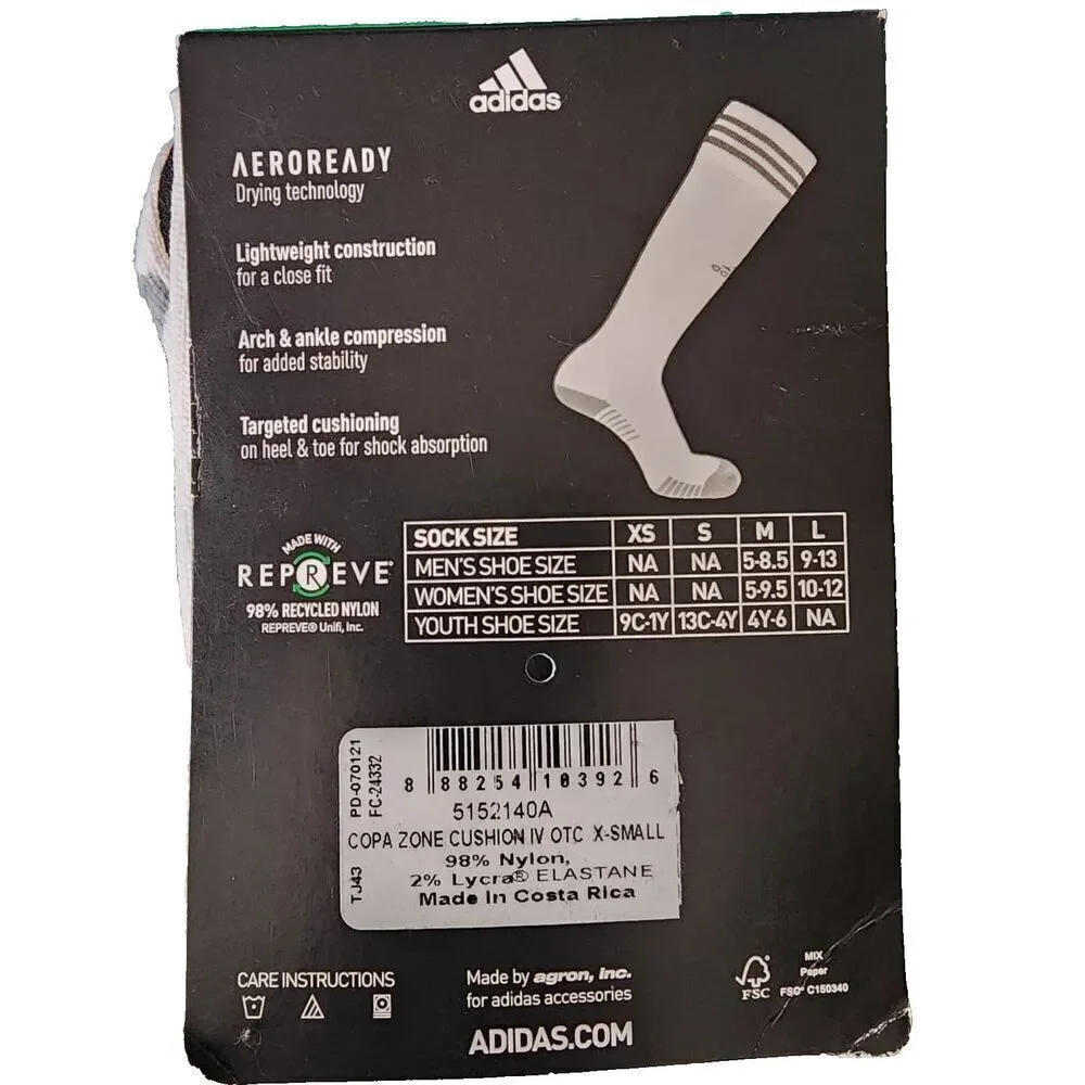 Adidas Soccer Copa Zone Cushion IV OTC Sock XS Youth Size 9C-1Y - Grey and White